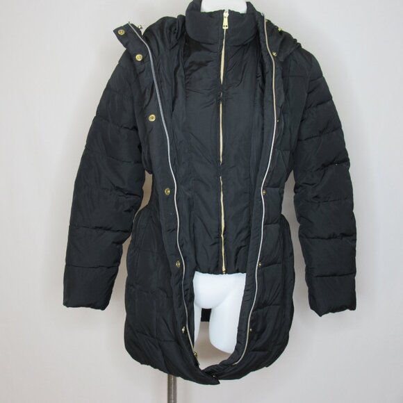 Cole Haan Black Signature Hooded Taffeta Down Puffer Coat Women's S Small - Picture 7 of 12